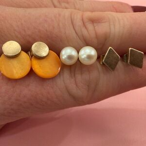 Gold Tone Earring Set- 3 Pairs - coordinating